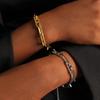 Conjunto de Pulseira e Colar de Corrente Feitos à Mão Banhado a Ouro 18K: Design Quadrado Espesso, Aço Inoxidável Polido.