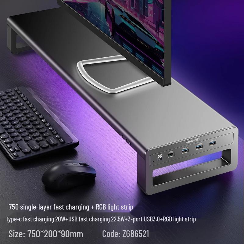 RGB Computer Monitor Riser Stand with USB Ports and Storage