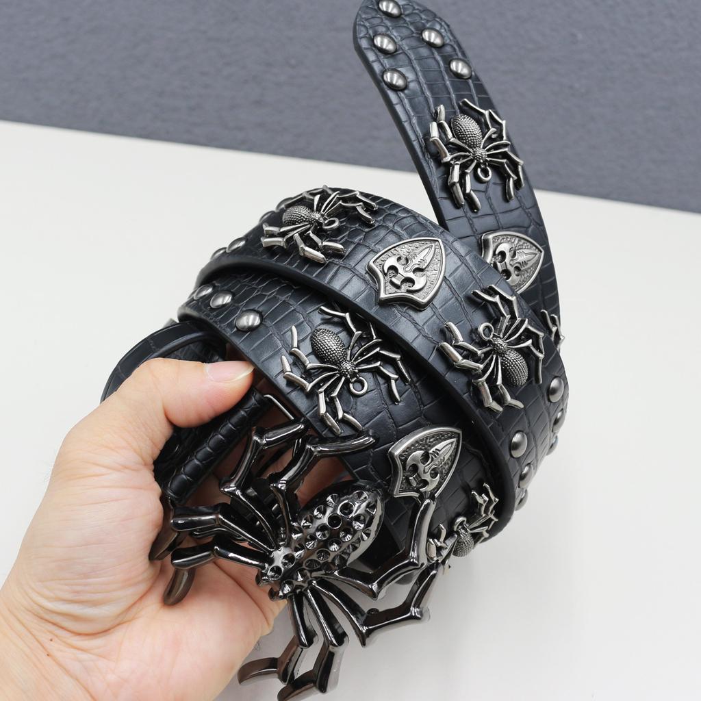 Nieten Beschläge Gürtel Krokodil Spinne Schild Zubehör Punk Gürtel Goth Schwerindustrie Gürtel