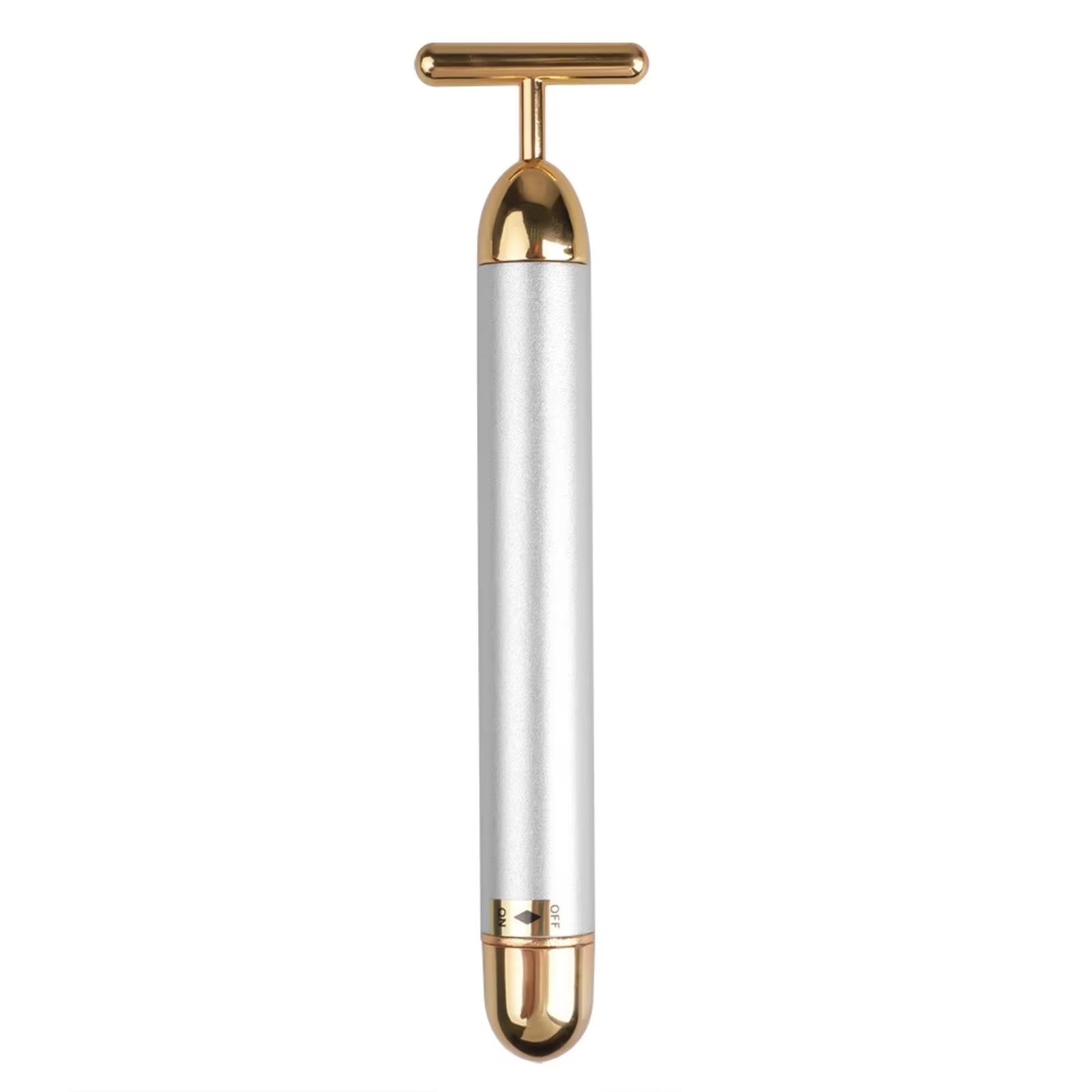 Electric T-Shaped Facial Massager 24K Gold Plated Beauty Bar Vibrating Skin Care Tool for Facial Muscle Relaxation and Skin Tightening One Size