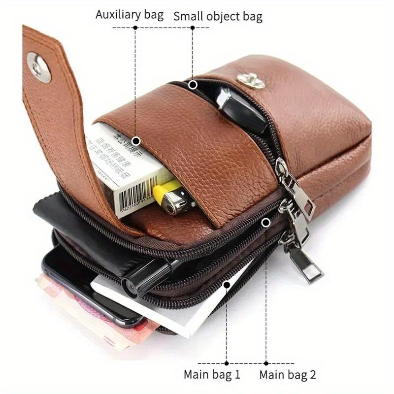 Men Waist Bag Large Capacity Belt Bag Brown Shoulder Bags Crossbody Bags Multi-layer Buckle Mobile Phone Bag Bum Pouch