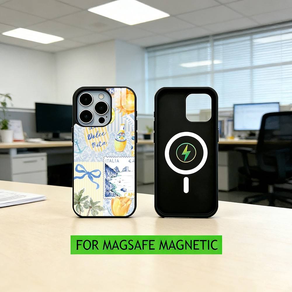 Ocean Wine Glass Lemon Phone Case For iPhone17,16,15,14,13,12,11 Plus,Pro Magnetic For Magsafe Wireless Charging
