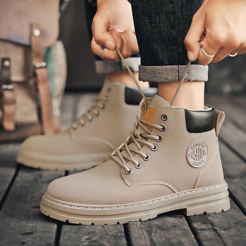 Retro Casual High Top Boots for Men Winter Chunky Boots Men's Motorcycle Ankle Boots Lace-Up Work Footwear Botas Hombre