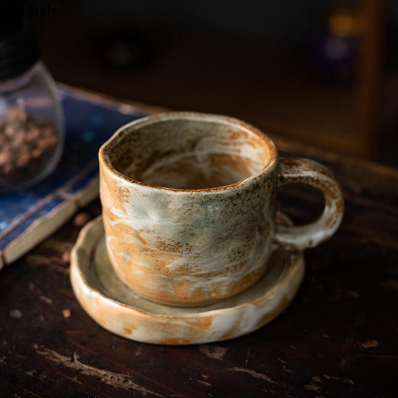 Vintage Ceramic Coffee Cup Afternoon Tea Cups Coarse Pottery Mug Oat Breakfast Cup Flower Tea Mug Water Cups Juice Mug Teacup