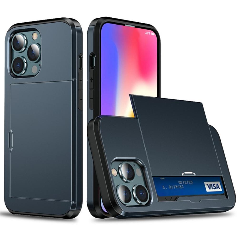 AMORUS For iPhone 13 Pro Case with Sliding Card Holder PC TPU Phone Back Cover K