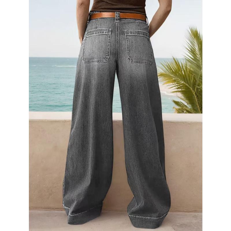 2026 New Women's Loose Fit Wide Leg Straight Jeans, Vintage Slimming Cropped Denim Pants for Casual Daily Wear