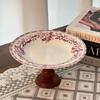 Retro Blue & White Porcelain High-Footed Divided Serving Dish with Wooden Base