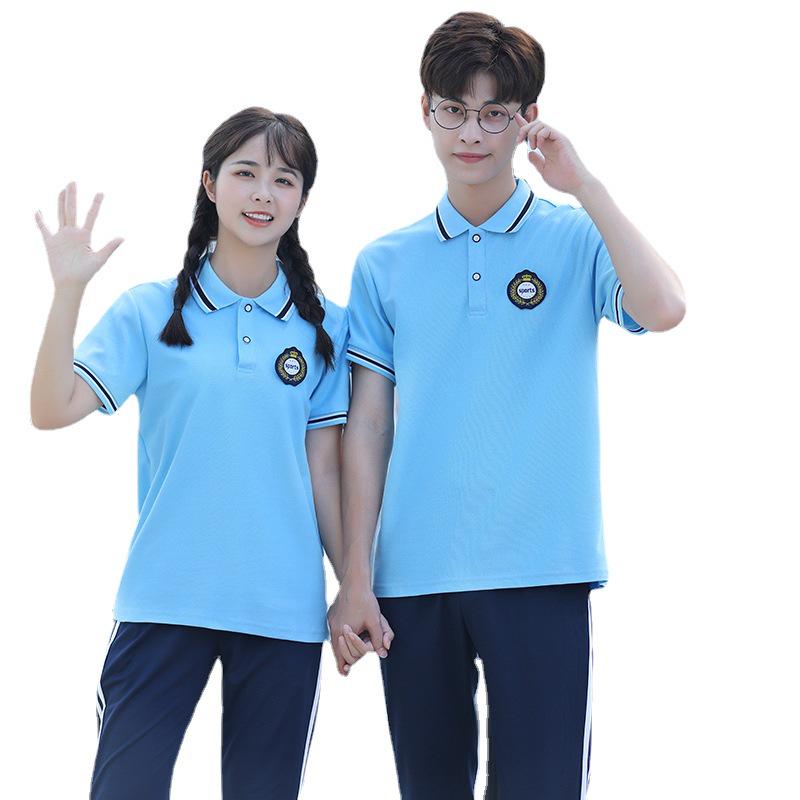 2022 Blue School Uniform Set: Summer Short Sleeve Sportswear for Primary, Junior High & High School