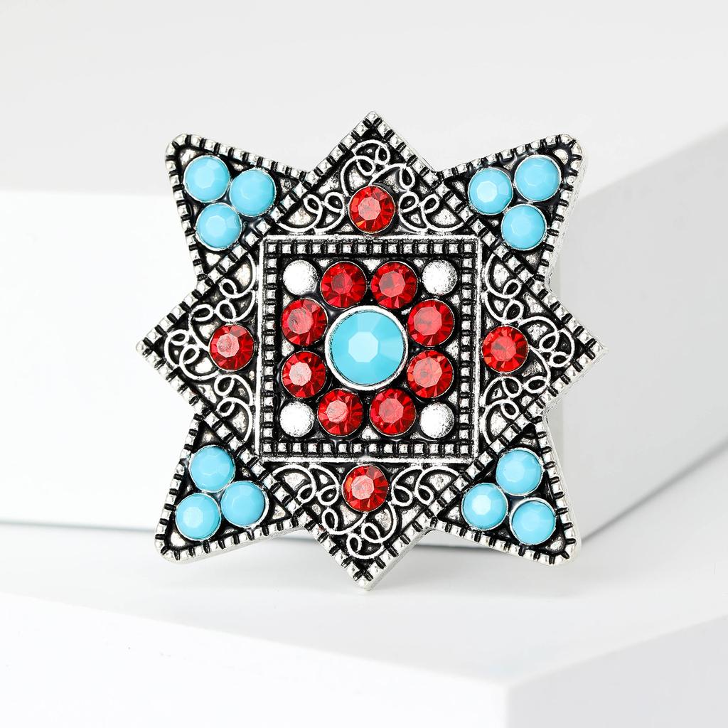 Vintage Turkish Tibetan Flower Brooch Brooch Anti-Light Buckle Pin Classic Temperament Clothing Accessories