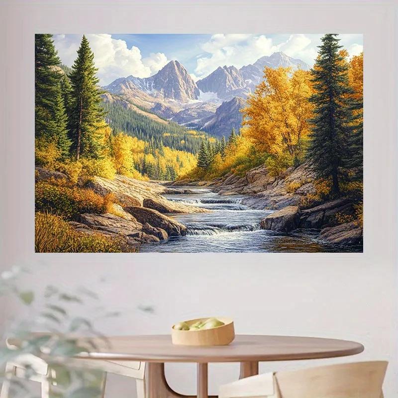1 piece of 2D background cloth featuring golden autumn mountain scenery  a natural and peaceful atmosphere  and a party banner
