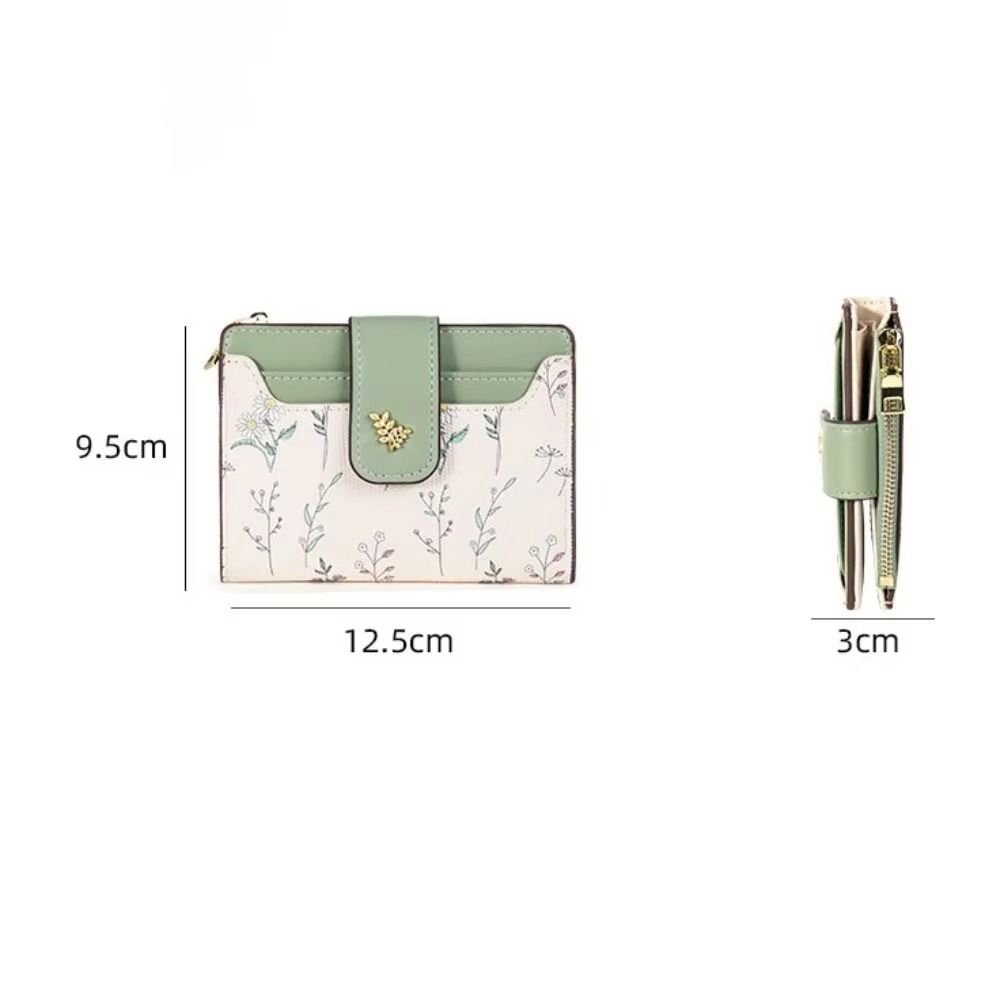 Slim PU Leather Short Wallet INS Multi-Cards Zipper Coin Purse Hasp Small Flowers Card Bag Wallet Zipper Hasp For Women Girl