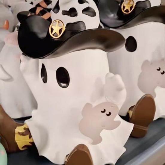 Halloween Cowboy Ghost Statue Resin Ghost Figurine in Cowboy Boots Hat Tabletop Ghost Decoration for Home Party Centerpiece Mantel