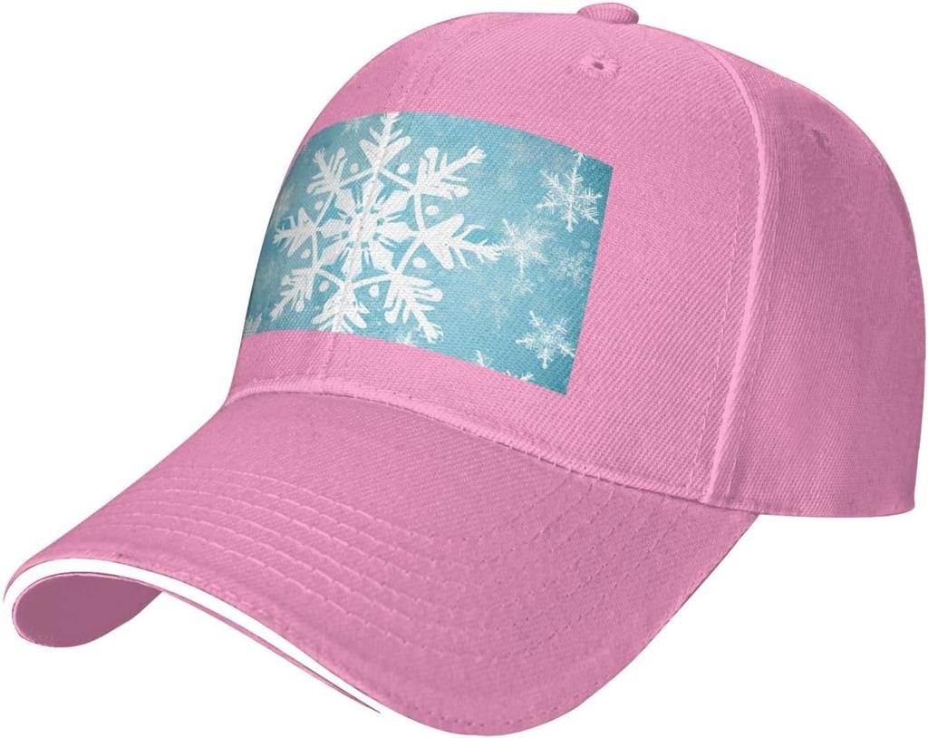 Snowflake Winter Print Baseball Cap Polyester Casual Adjustable Sun Protection Unisex Adult Trucker Hat