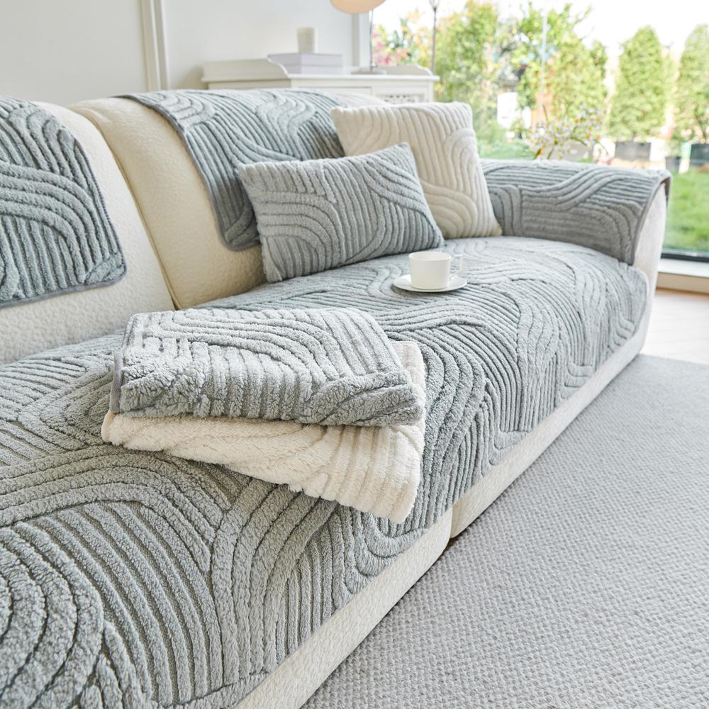 

Thickened Plush Sofa Cushion Autumn And Winter New Straight Row One Piece High-Grade Non-Slip Seat Cushion Sub-Cover Cloth Towel 70*70cm