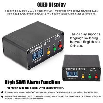 120W SWR Digital Power Standing  Meter 1.8-54MHz Short  Meter FM AM SSB Modes Power Meter Support SWRCelsiusPower   & High SWR Alarm Funct