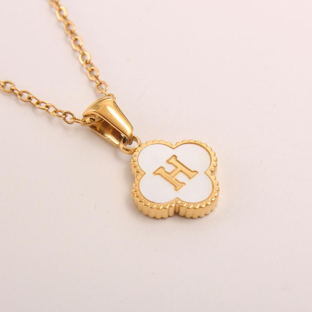 Gold-plated Letter Necklace for Elegant Women - Four-leaf Clover Letter Pendant Necklace