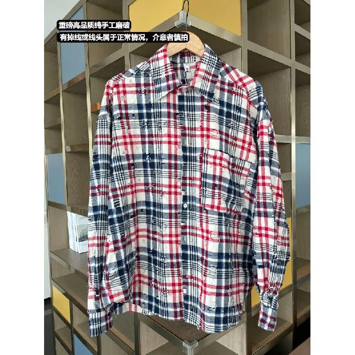 

Рубашка с длинным рукавом с проверкой цветового контраста, мужская и женская, в американском ретро-стиле, высококачественная, с дизайнерским чутьем, нишевое пальто 2XL красный