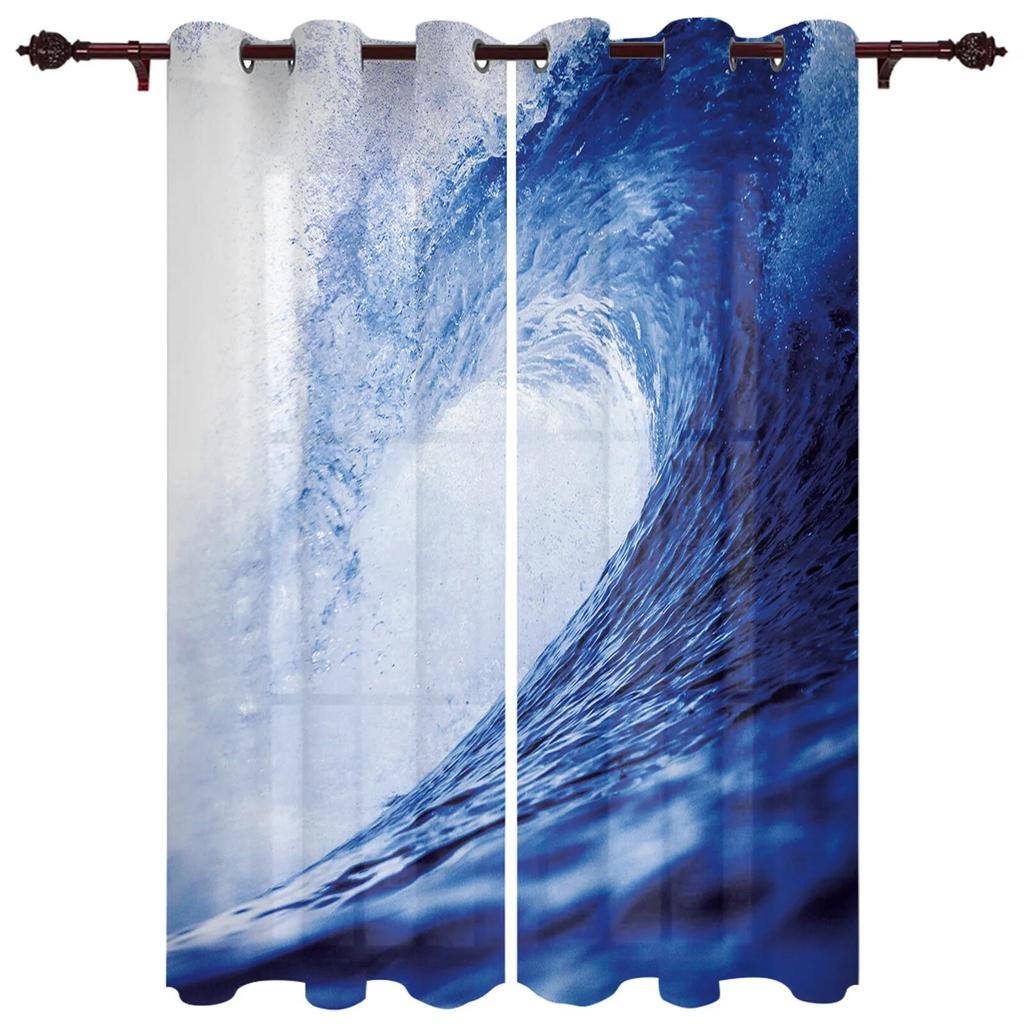 Blue Sea Water Wave Landscape Windows Curtains for Bedroom Modern Printing Blinds Curtain For Living Room Home Decor