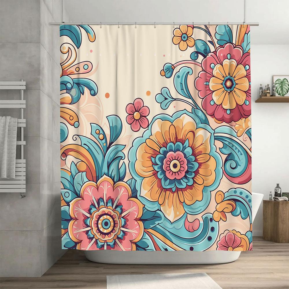 Colorful Shower Curtain Flowers Decorative Print Bath Rug Waterproof Fabric Home Decoration Bathroom Supplies Size180x240cm