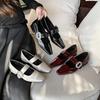 2025 Spring New Thick Heel Square Head Single Shoes Women's Word with Mary Jane Women's Shoes Retro Low Heel Can Be Stepped On Spring and Autumn