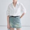 V-neck Short Sleeved Polo Neck White Shirt Women's Commuting Elegant Solid Colour Loose Blouses Thin Top Spring and Summer
