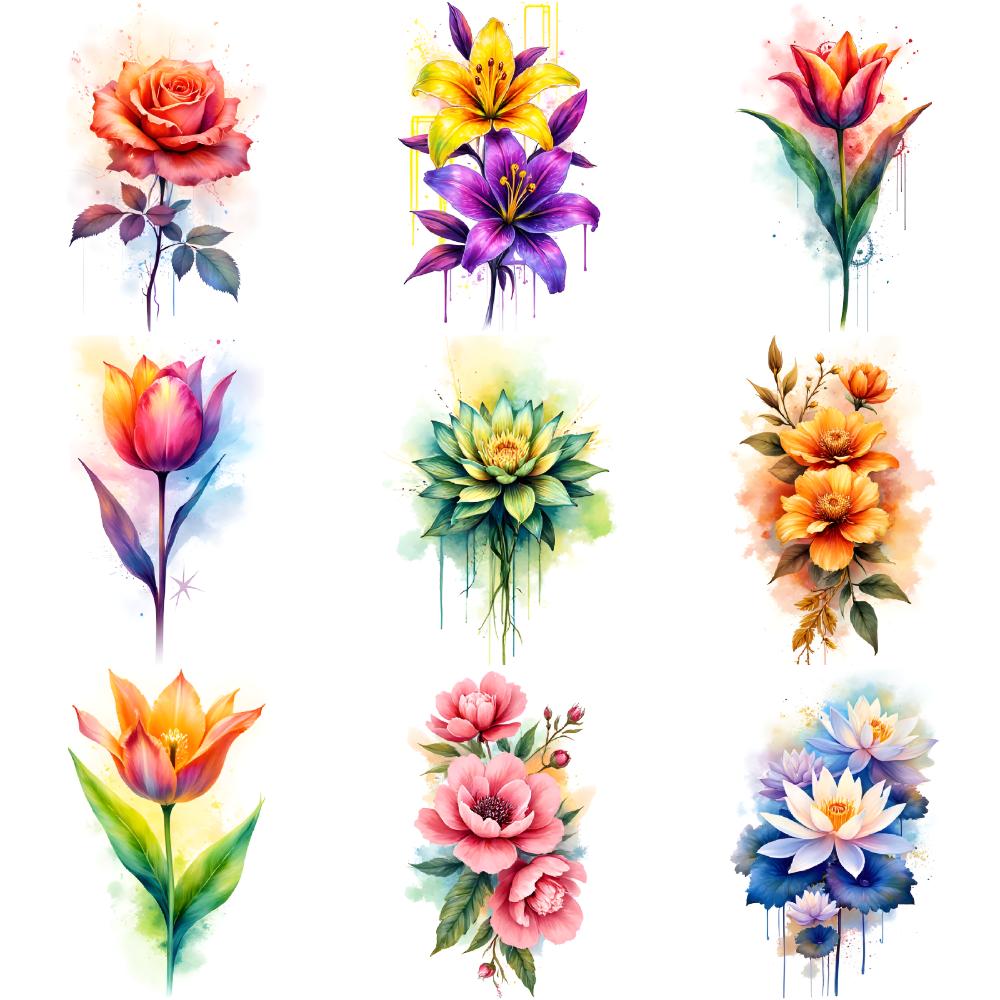 9 stuks Tijdelijke Tatoeages Waterdicht Langdurig Body Stickers Roze Bloemen Oranje Bloemen Rode Rozen Voor Meisjes Dames Schouders