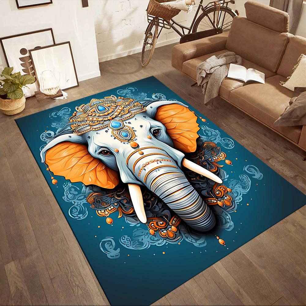 Colorful Elephant Artwork Floor Mats for Living Room, Bedroom and Room Decoration Are Suitable for Gifts.