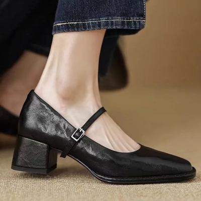 Mode Rétro Confortable Talons Épais Printemps Automne Escarpins à Boucle Chaussures pour Femmes 2024 Chaussures Françaises Simples à Talon 5CM Style Coréen Escarpins en Peau de Mouton