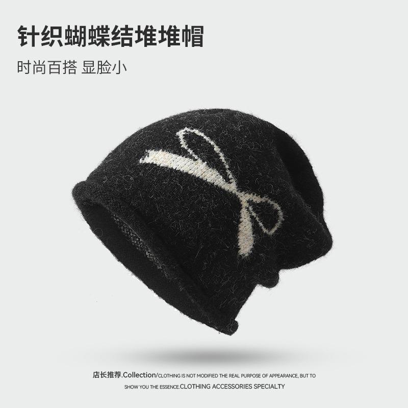 Women S Knitted Beanie Hat With Bow For Autumn Winter Warmth Cover Face