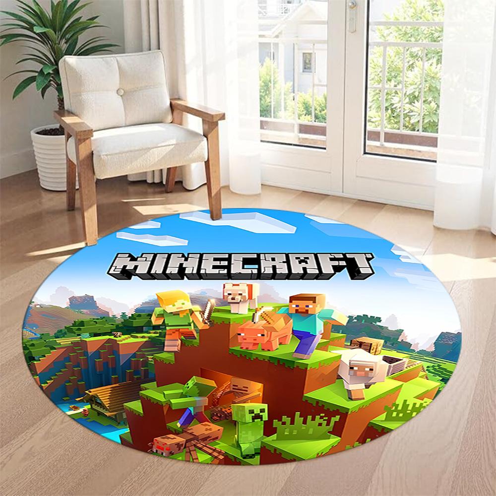 Minecraft Round Floor Rug Suitable for Bedrooms Foyer Game Room Study room Antislip Round Carpet Anime Office Decor Gift for Festivals