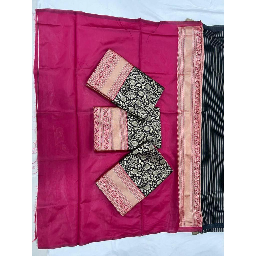 New Launch – Elegant Soft Lichi Silk Saree with Rich Jacquard Weaving & Contrast Blouse Elegance