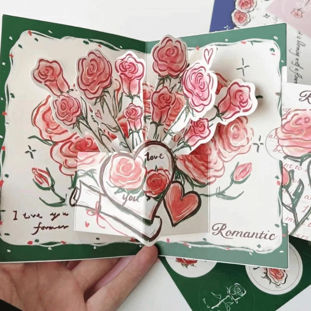 Surprised 3D Greeting Card Pop Up Love with Envelope Blessing Card Rose Valentine's Day Card Wife Girlfriend Gift