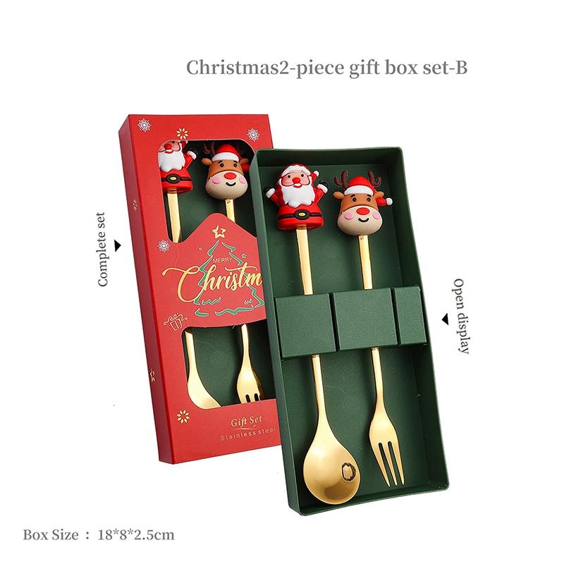 2/4Pcs Stainless Steel Xmas Spoon Fork Cutlery Set Cute Cartoon Handles for Holiday Party Table Decor