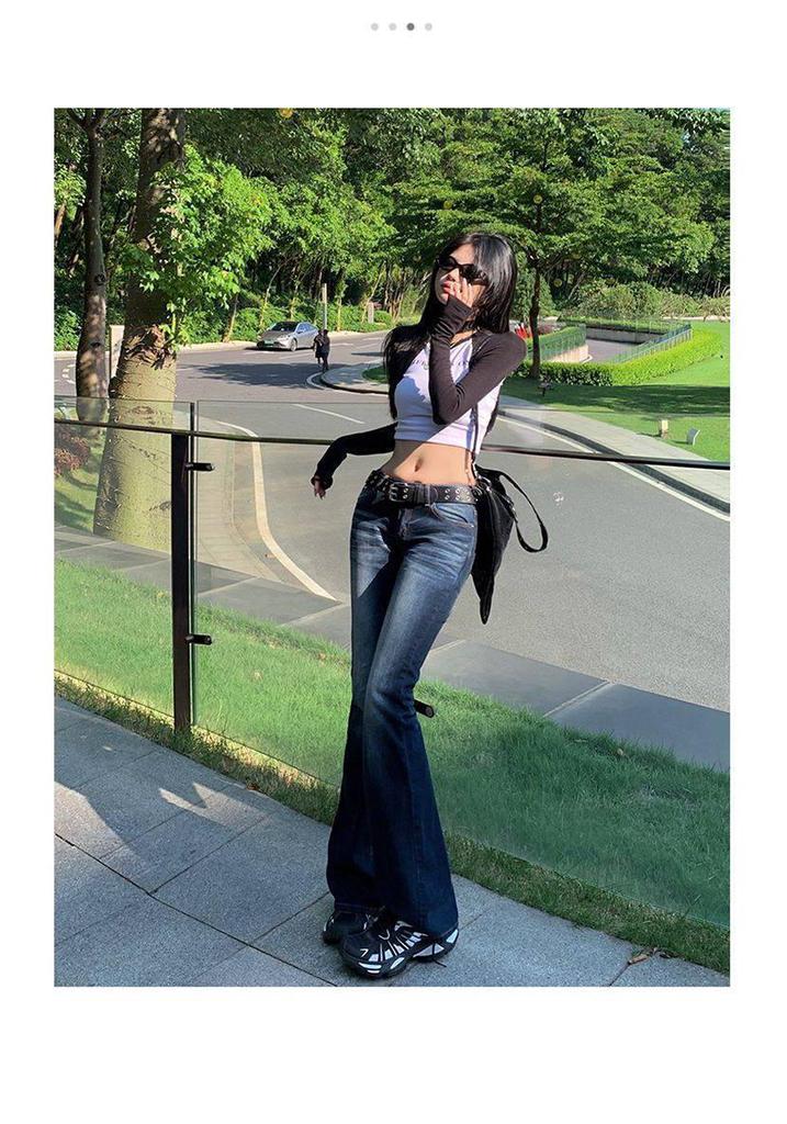 Women's Low-Rise Micro Flare Retro Stretch Jeans - Slimming Petite Fit for Spring & Autumn 2026