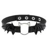 Cat Head Bat Wings Leather Punk Choker Necklace with Snap Button Clasp