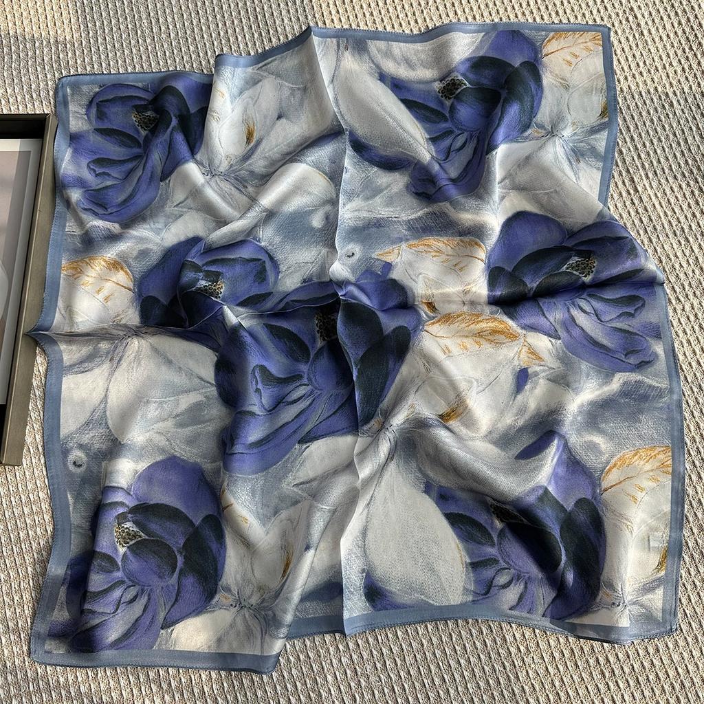 100% Pure Silk Floral Scarf Neck Foulard Square Headband Fashion Vintage Neckerchief Scarves Bandana 65*65Cm