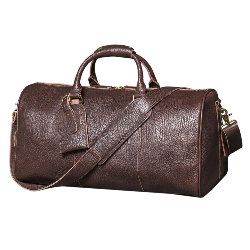 Borsa da Fitness Portatile da Uomo in Vera Pelle, Borsa a Spalla/Tracolla in Pelle di Mucca, Borsa da Viaggio d'Affari con Scomparto per Scarpe