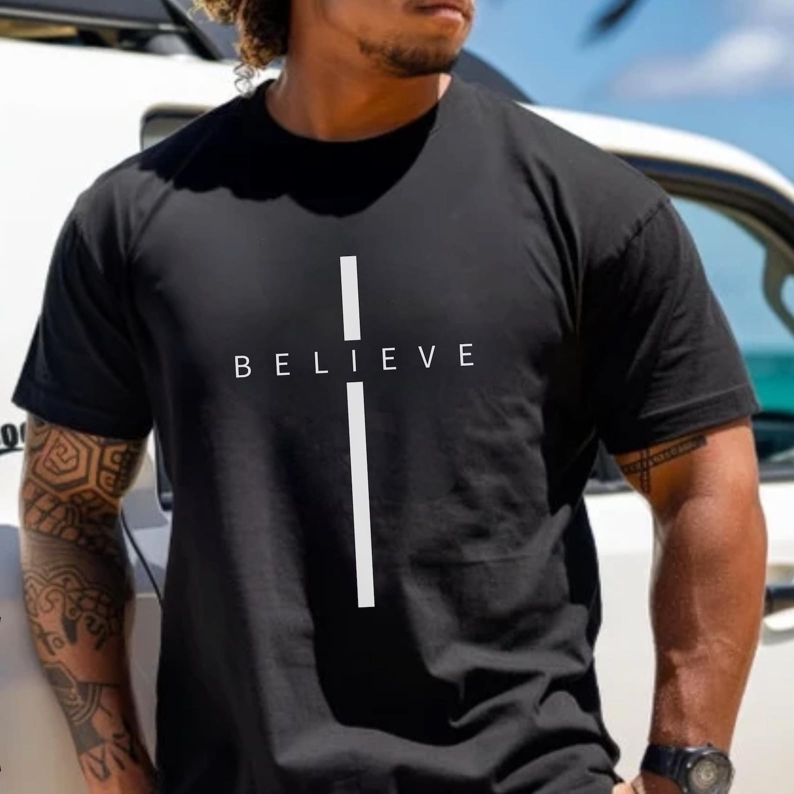 Believe Cross Shirt: Christian Streetwear Tee, Unisex Faith Apparel 4XL