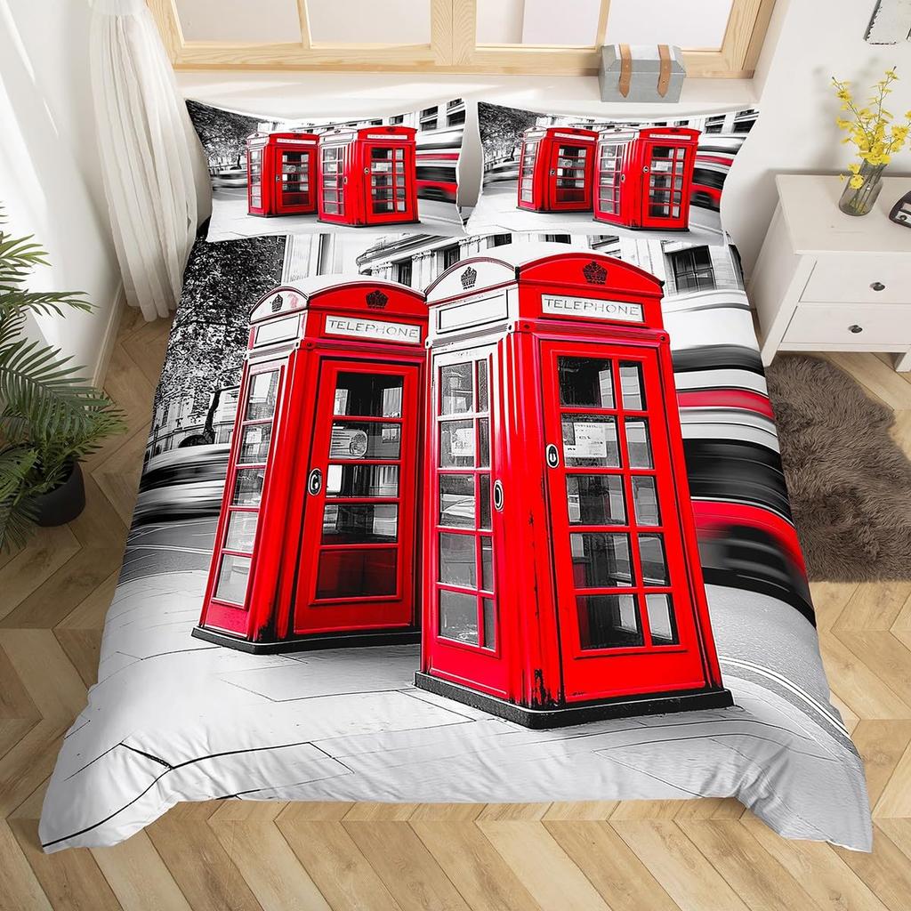 Telephone Booth Duvet Cover Sets For Teens Adults Lightweight Down Quilt Covers Room Decor 2 Pillowcases 1 Duvet Cover No Quilt