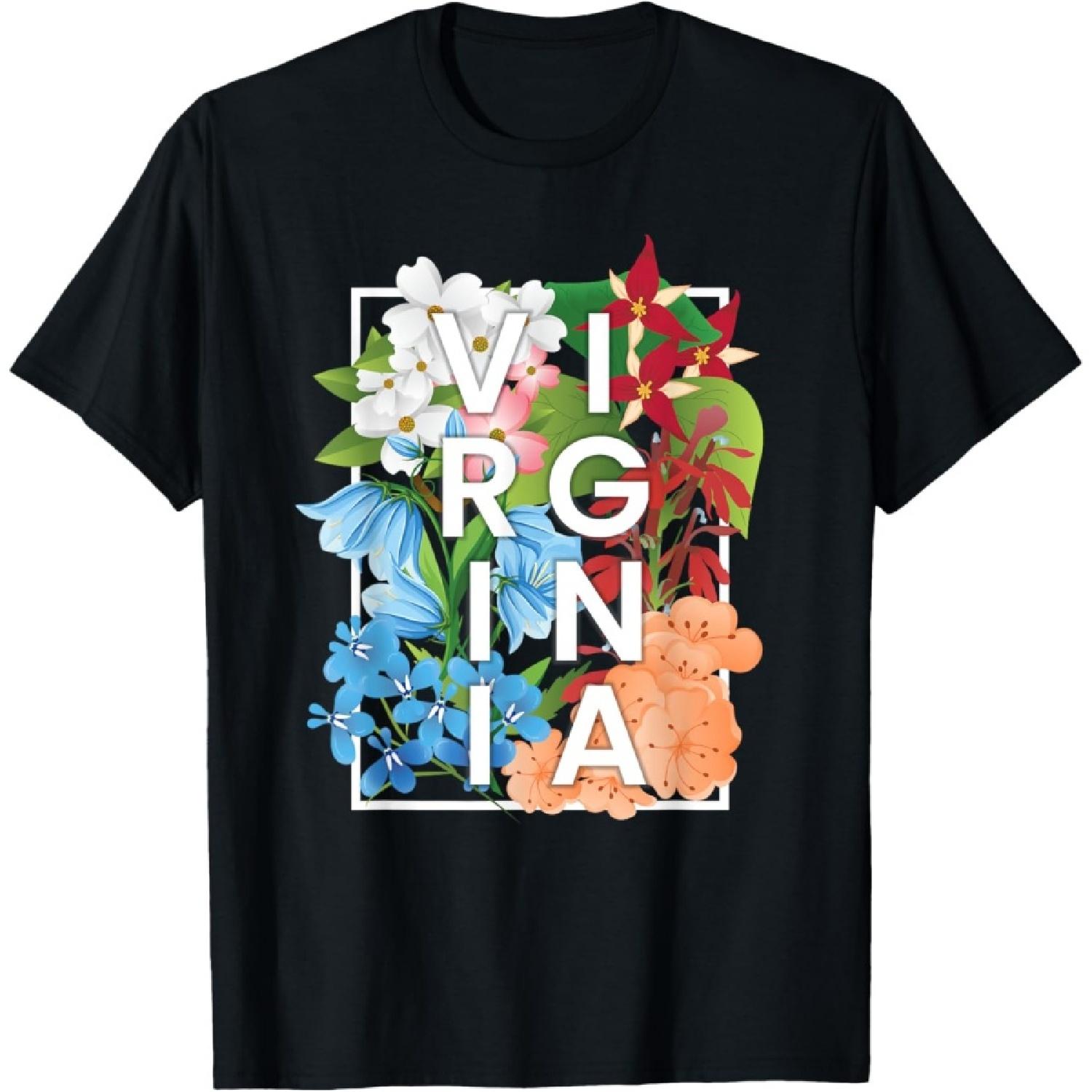 Flowers of Virginia Word Art - Virginian Pride T-Shirt S чёрный