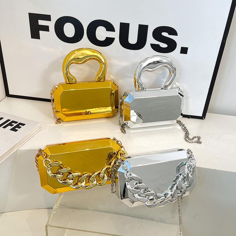Bags Mirror Acrylic Box Bag 2025 New European and American Fashion Thick Chain Hand-held Ladies Crossbody Dinner Bag