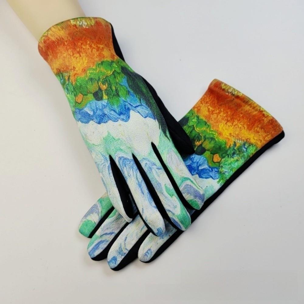 Oil Painting Print Touch Screen Gloves Thick Fleece Lining Art Printed Gloves Retro Opera