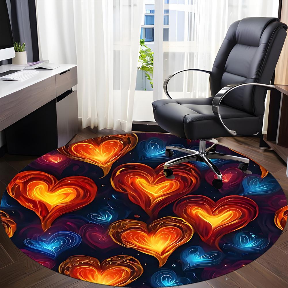 1PC Heart Flames Office Round Area Rug, Indoor Mat Suitable For Office, Under Office Chairs Bedroom Living Room Home Decor, Room DecoT1223080