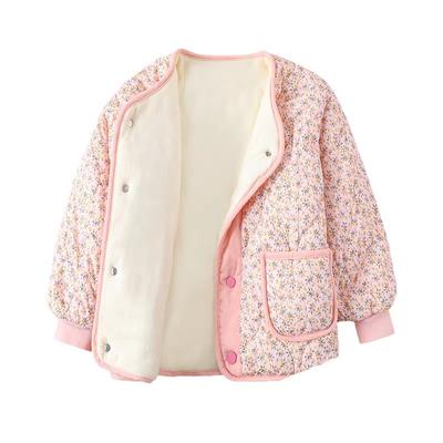 Nuova Giacca Interna in Velluto a Coste Stile Coreano Floreale Imbottita in Cotone per Bambine Autunno e Inverno, Cappotto Versatile in Cotone per Bambini
