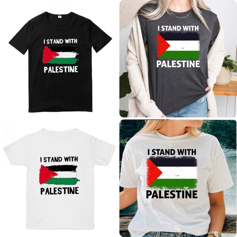 Free Palestine Men's Short Sleeve T-shirt With Round Neck Trendy Cartoon Print Polyester Fiber Teenage Style