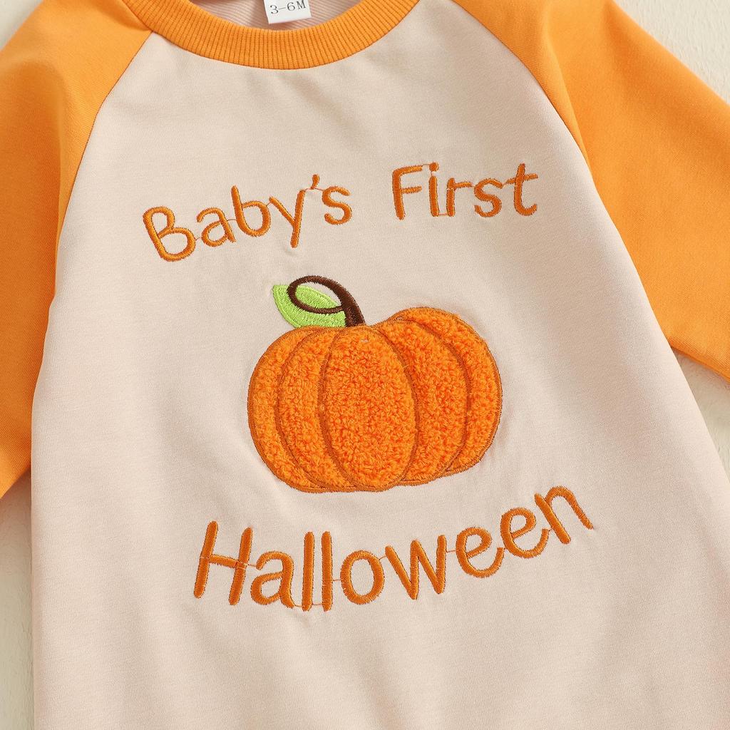 Baby Boy Pumpkin Embroidery Halloween Romper - Super Cute & Perfect for Outdoors
