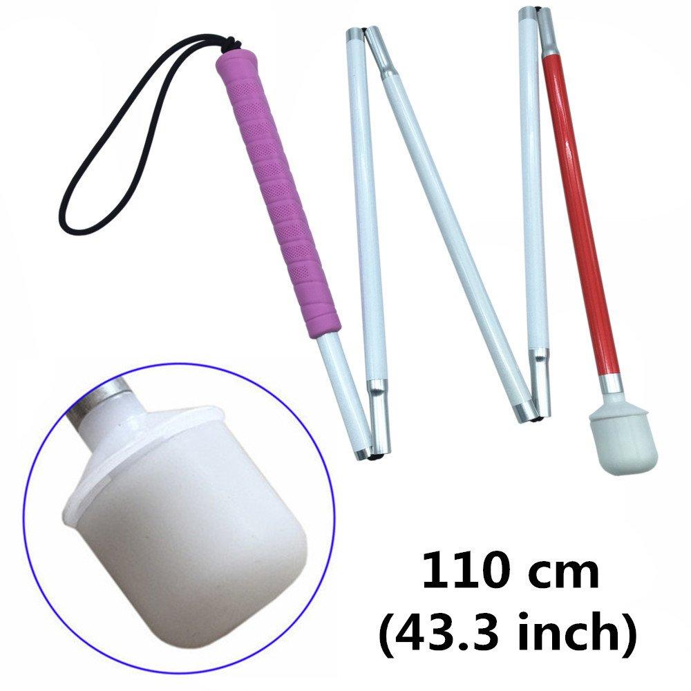 Folding white cane for the blind, five sections, aluminum construction (110 cm (pink rubber grip))