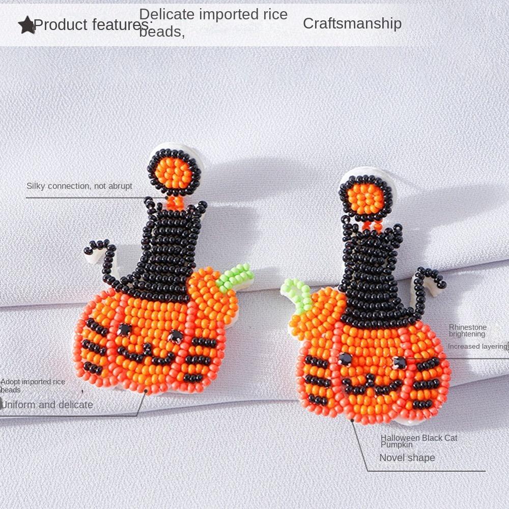 Pumpkin Rice Bead Earrings Halloween Beautiful Ghost Dangle Earrings  Hipster
