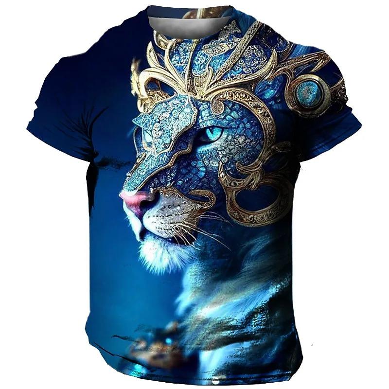 

3D Harajuku Animal Print T Shirt For Men Hip Hop Trend Streetwear Casual O-neck Oversized T-shirt Lion Pattern Short Sleeve Tops S