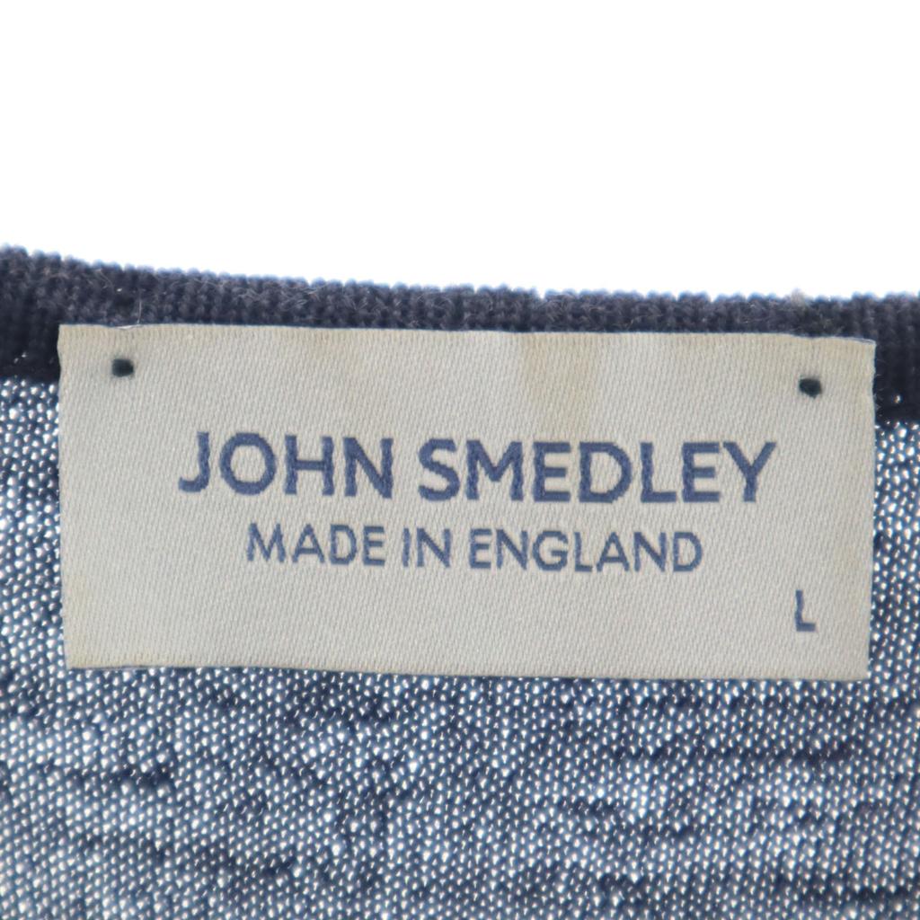 JOHN SMEDLEY Britische Wolle Langarm V-Ausschnitt Pullover L Marineblau Gestrickt Damen Gebraucht